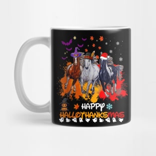 Happy Hallothanksmas Horse Halloween Thanksgiving Christmas Mug